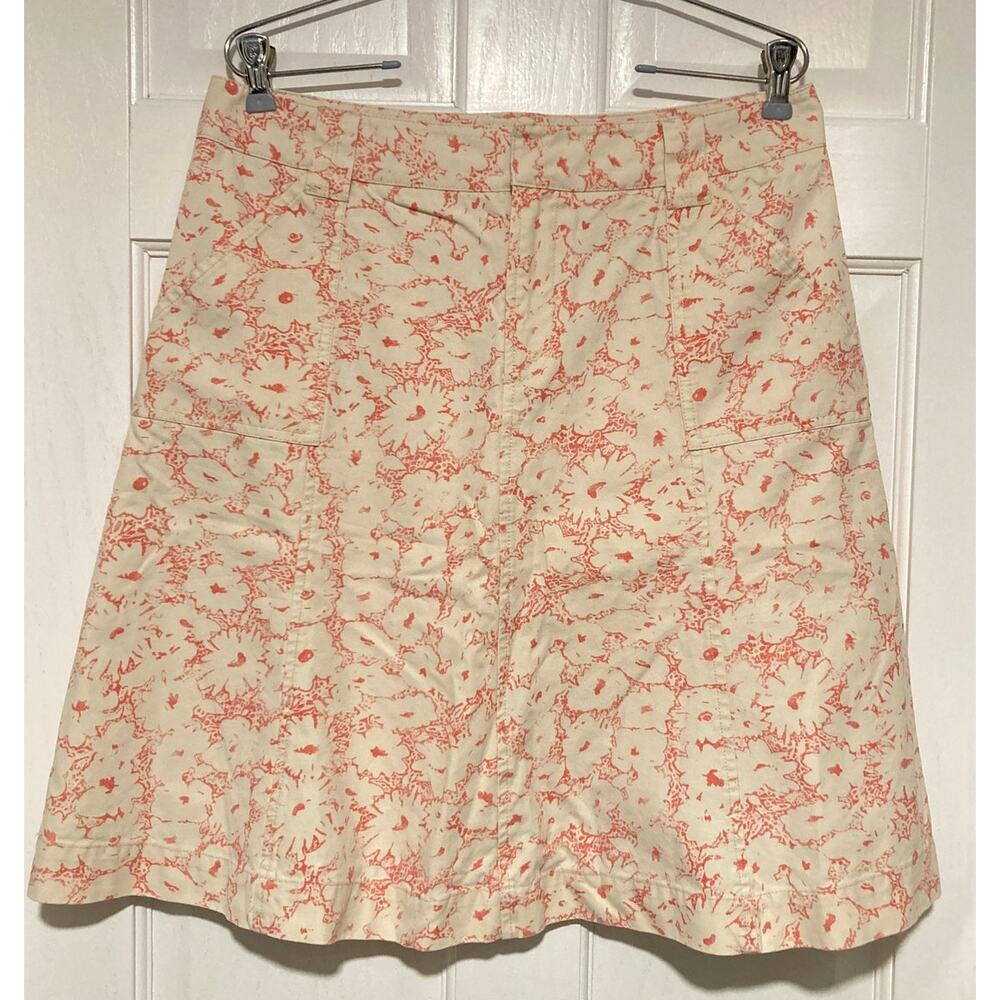 Vintage Eddie Bauer Pink & Cream Cotton A-line Skirt w pockets Sz 10 Great cond